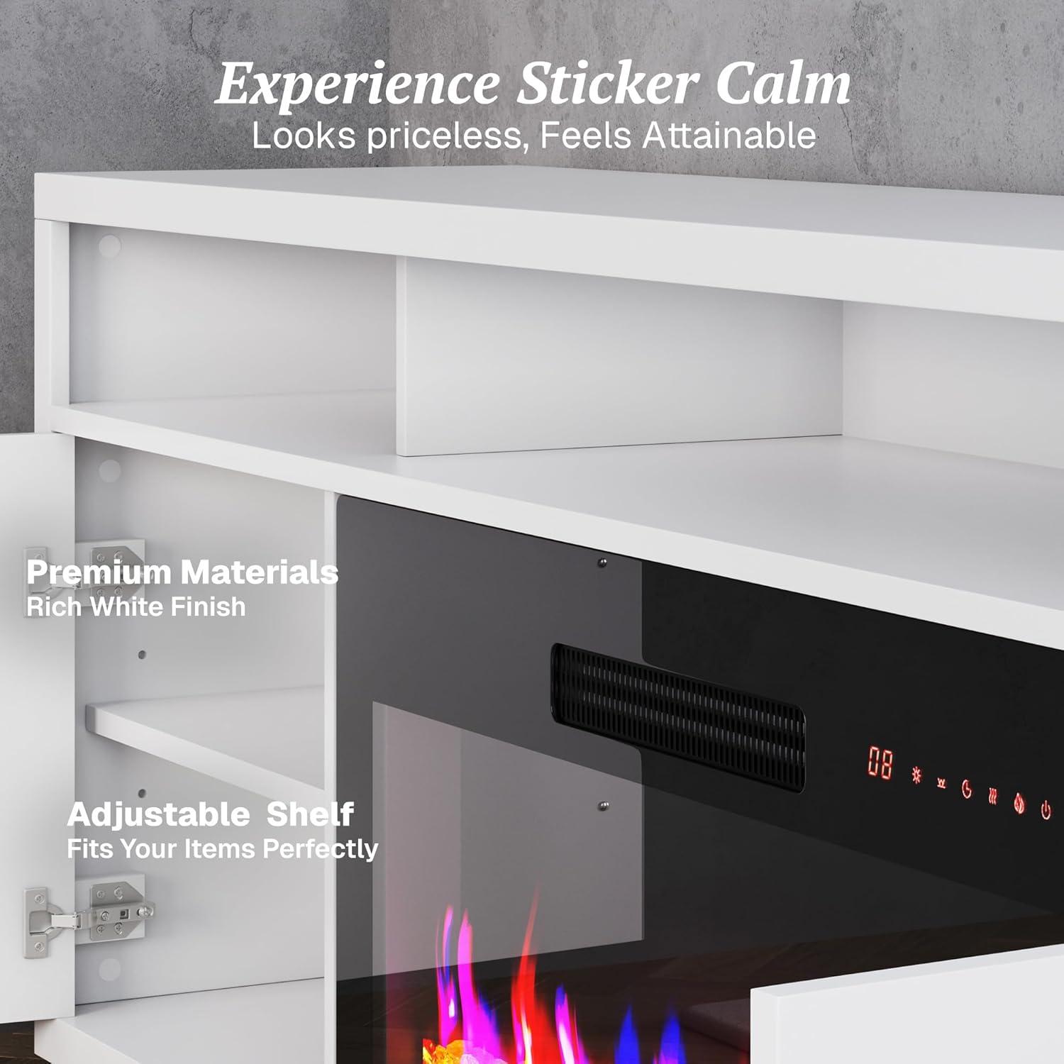 BELLEZE 79" TV Stand for TVs up to 85", LED Light Entertainment Center with 42" Electric Fireplace, Storage Cabinet with USB AC Outlet, Media Console Table for Living Room - Avenue (Black)