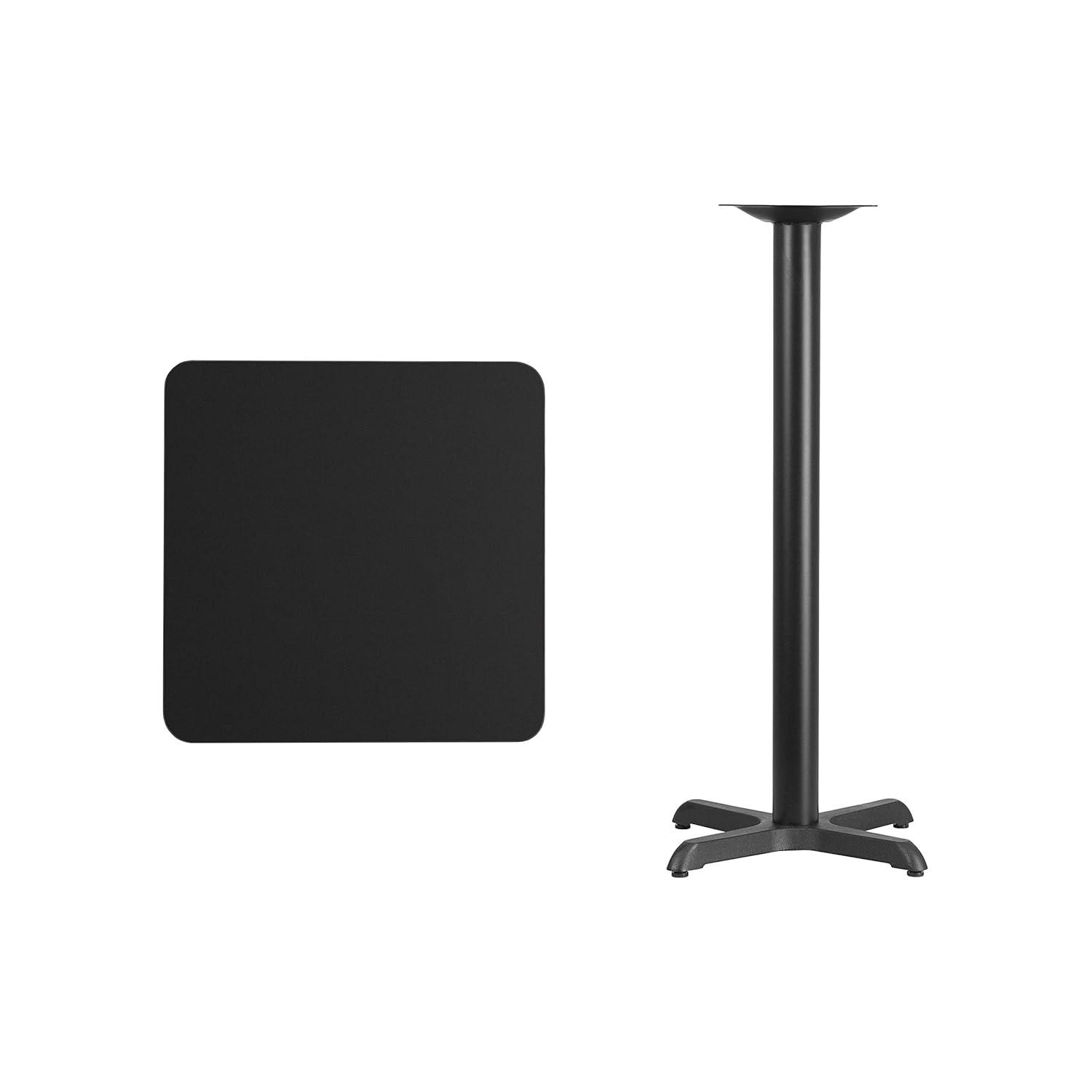 Emma + Oliver 24" Square Black Laminate Bar Table Top-22"x22" Base