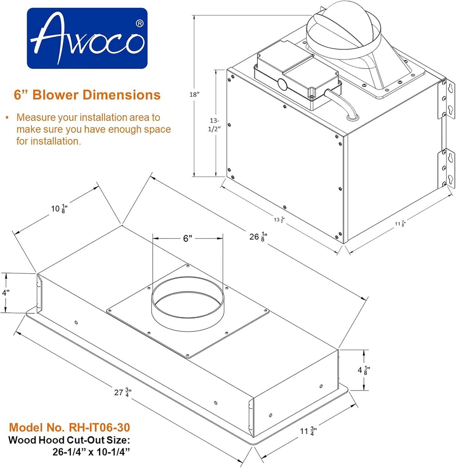 Awoco 30" Stainless Steel 800 CFM Ducted (Vented) Insert Range Hood with Mesh Filter