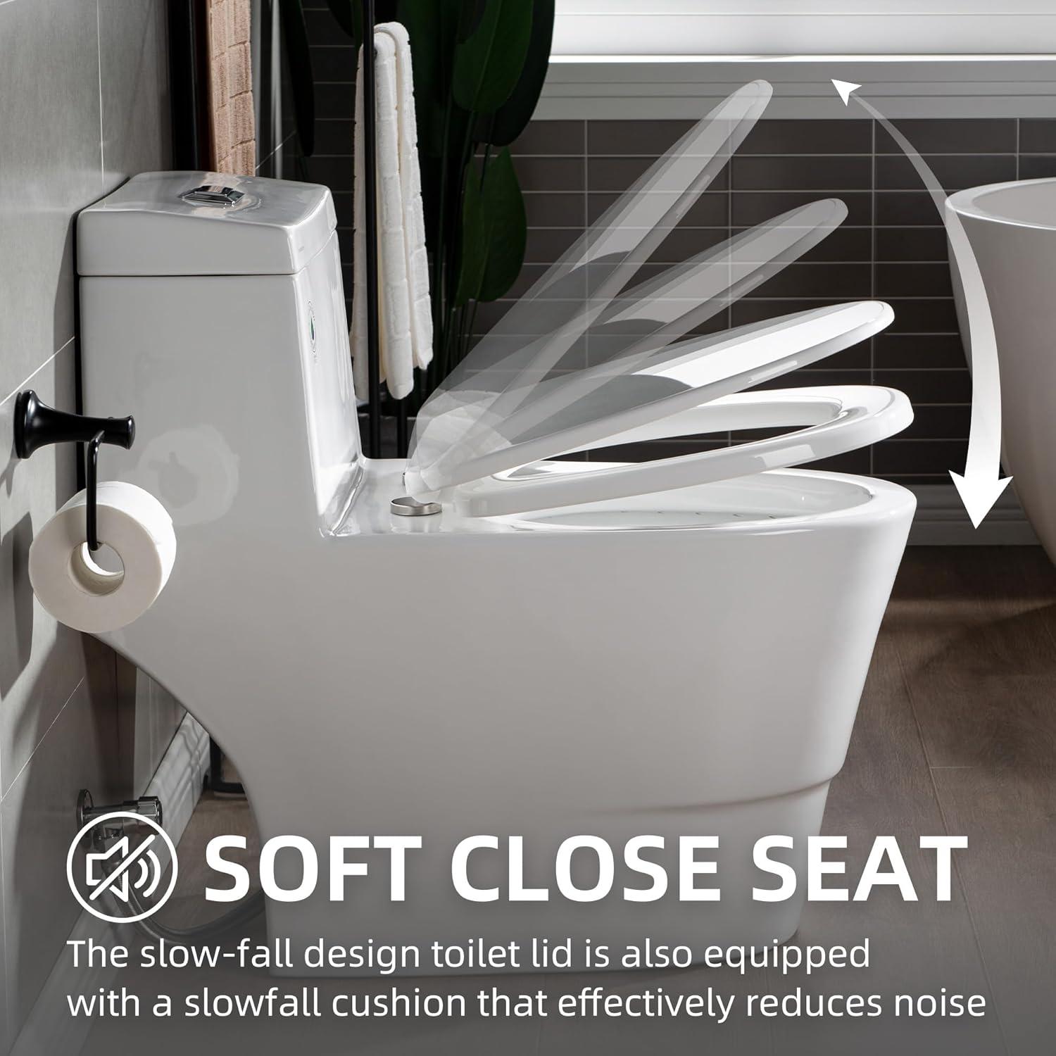 WoodBridge 1.28 GPF Elongated One Piece Dual-Flush Toilet with Soft-Closing Seat,MAP Flushing 1000G B0750-B/N