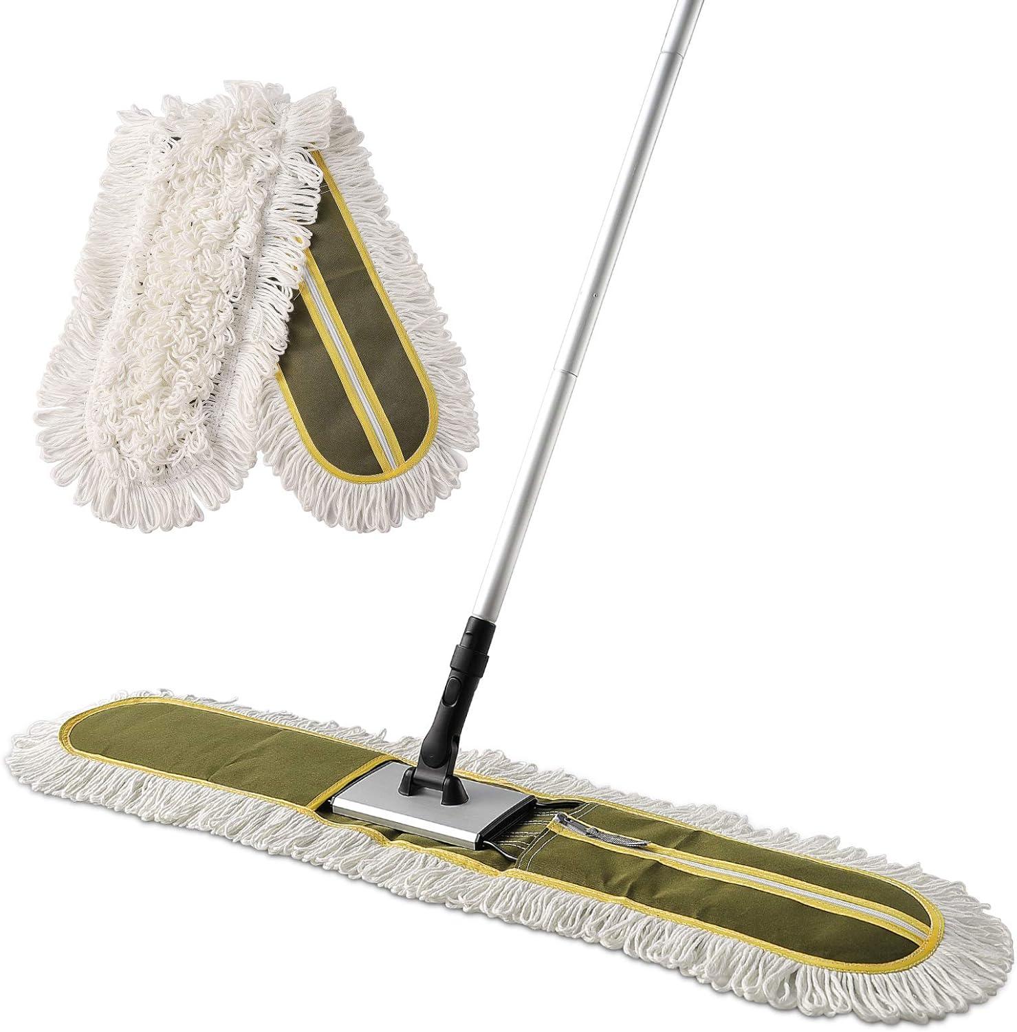 CLEANHOME 36" Commercial Dust Mops for Floor Cleaning Heavy Duty Hotel Company Household Cleaning Supplies for Hardwood, Tiles, Marble Floors,Green