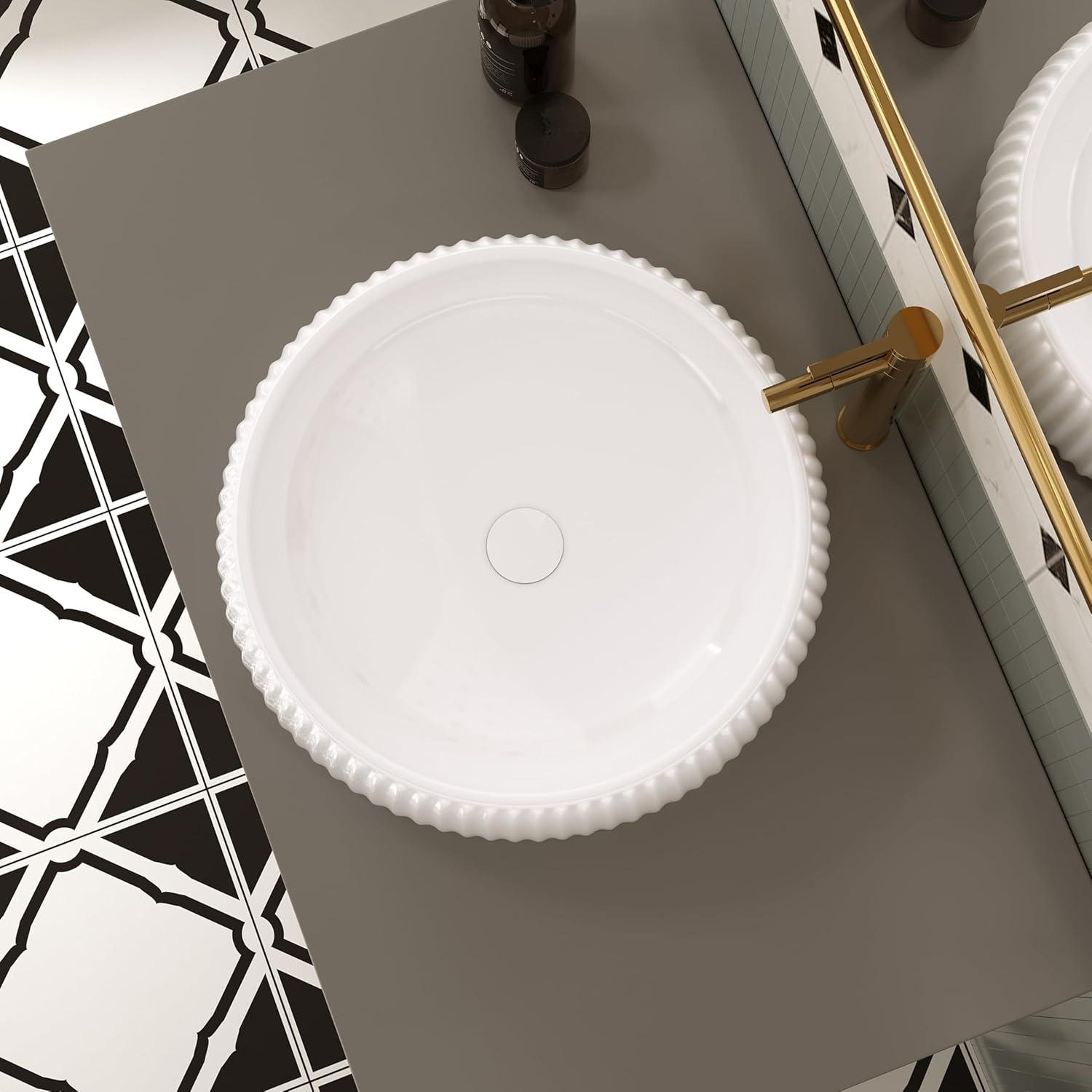 Glossy White Round Ceramic Above-Counter Vessel Sink