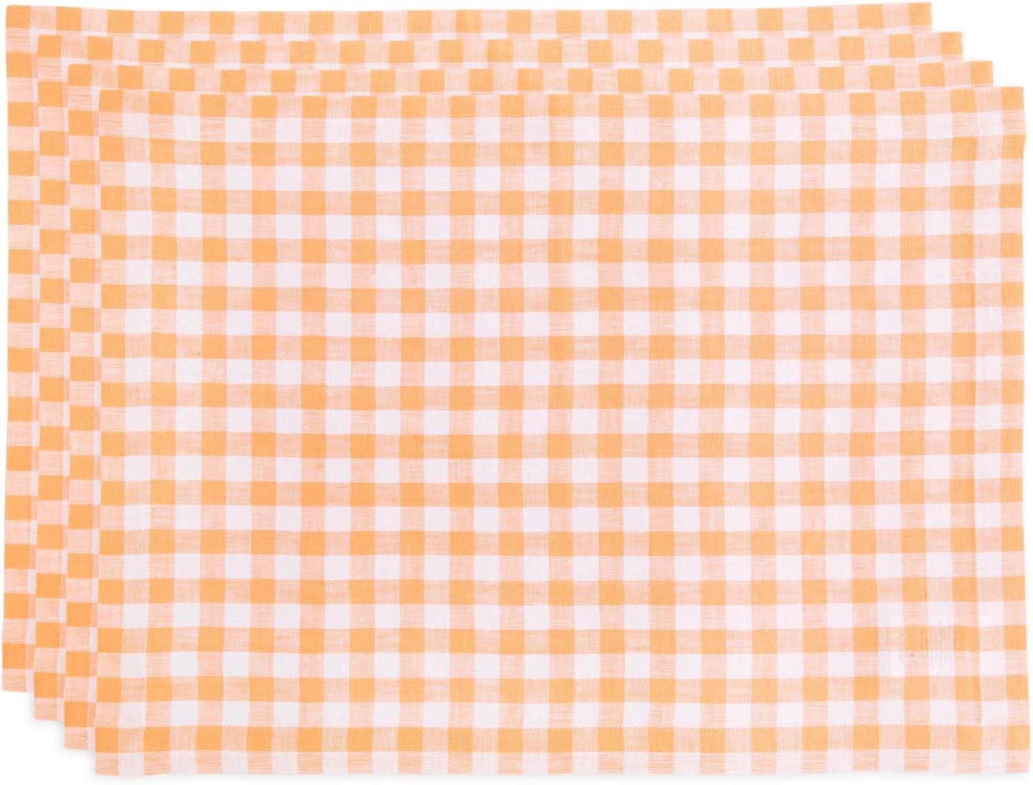 Solino Home Gingham Checks - 100% Pure Linen Placemats (Set of 4)