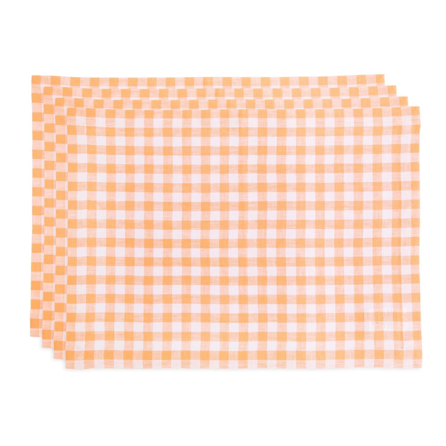 Solino Home Gingham Checks - 100% Pure Linen Placemats (Set of 4)