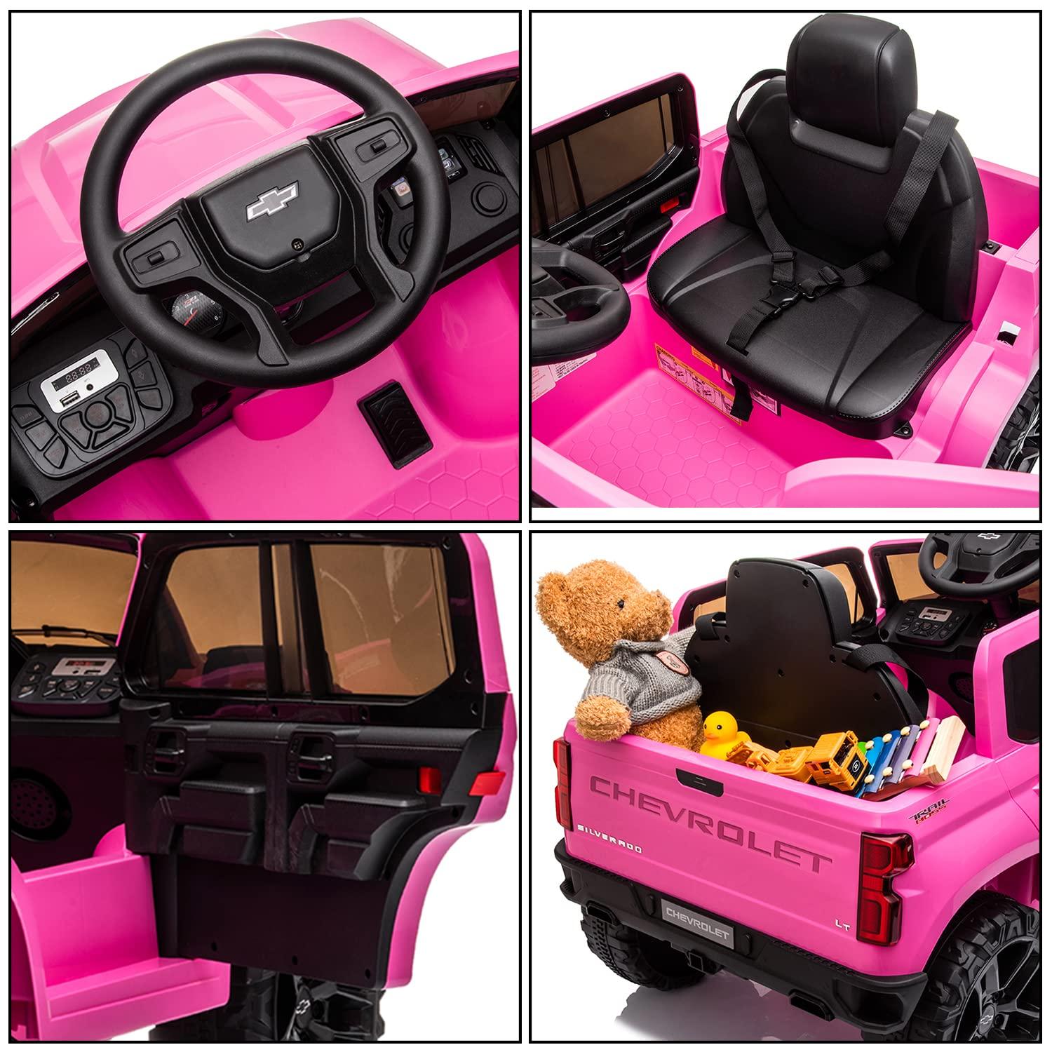 Jojoka 12V Licensed Chevrolet Silverado GMC Ride on Truck Car for Kids Battery Powered Electric Toys Vehicles with Remote Control, LED Light, Bluetooth, Spring Suspension, for 3-8 Years Old, Pink