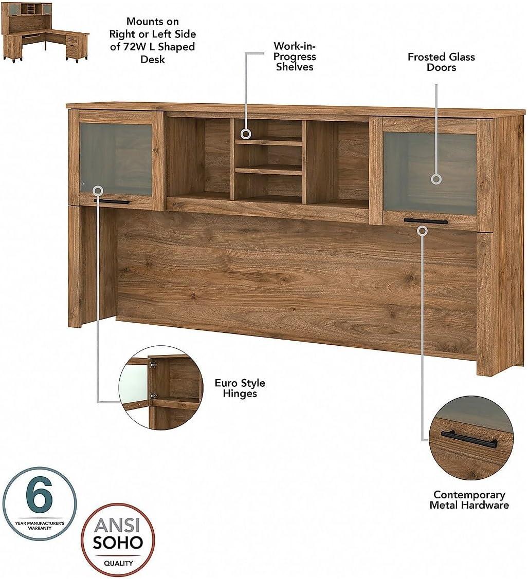 Bush Furniture Somerset 72" L Desk and Hutch with Storage, Fresh Walnut