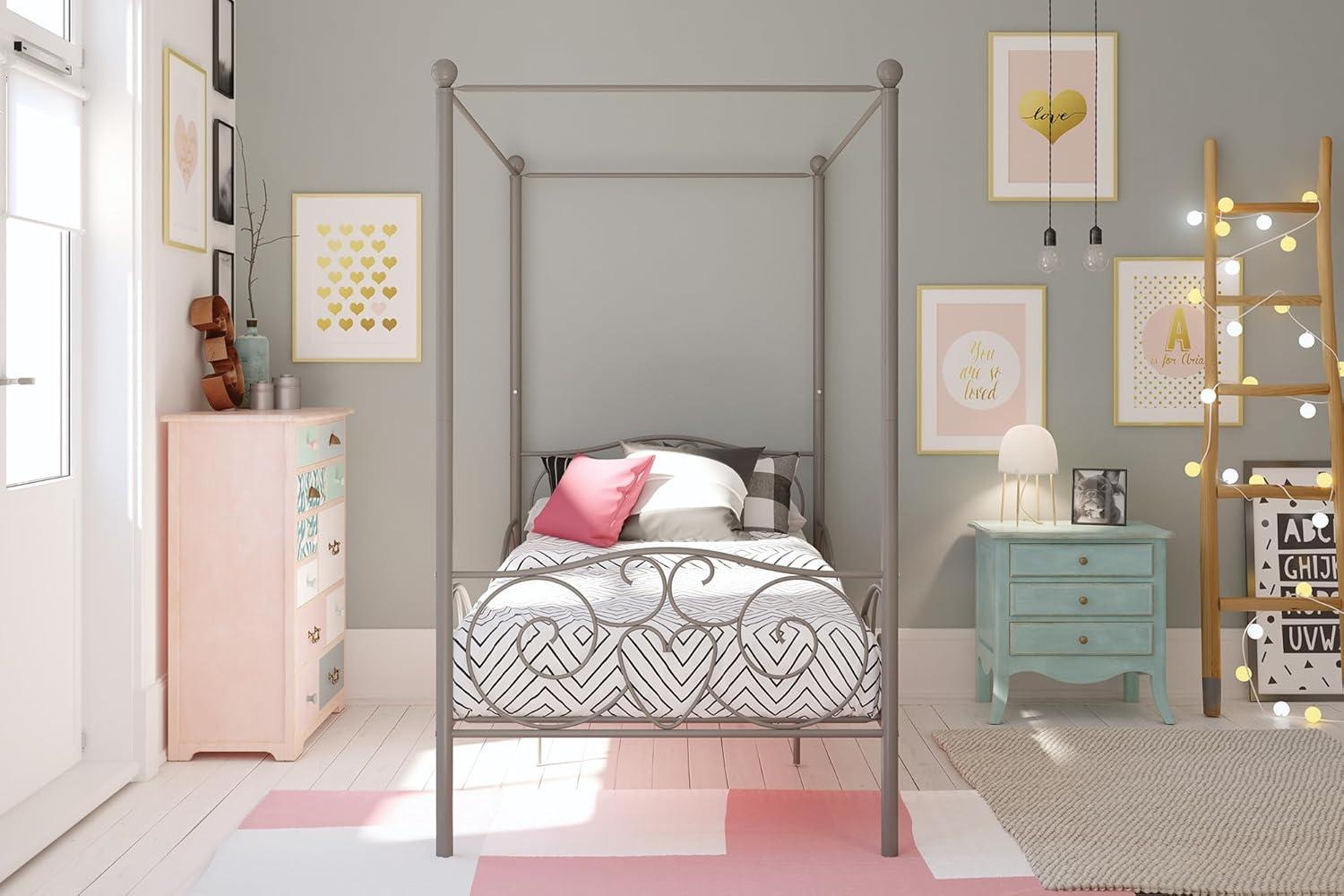 DHP 4020959 Sturdy Bed Frame, Twin, Pewter