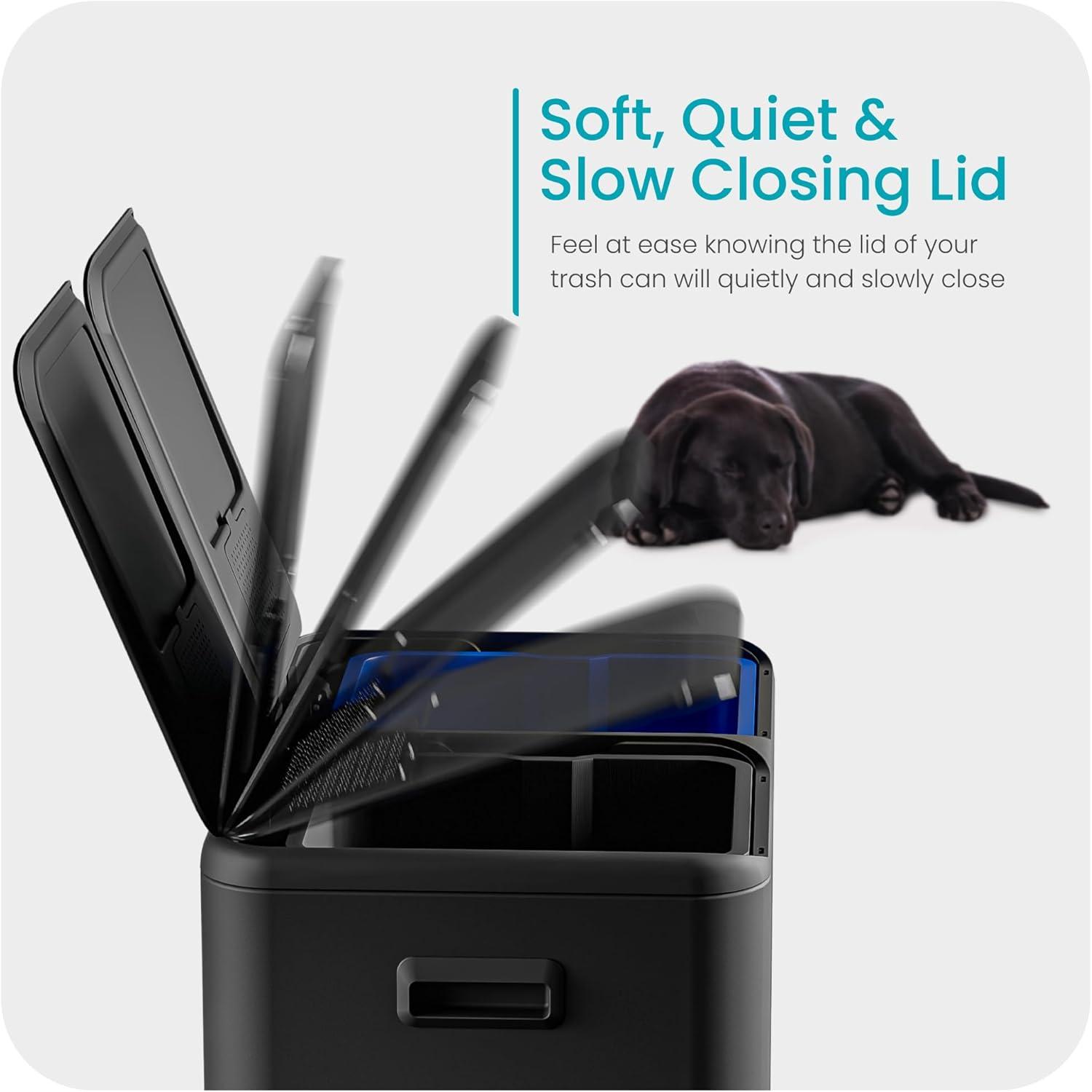 Home Zone Living Home Zone Living 16 Gallon Stainless Steel Kitchen Trash Can and Recycling Dual Compartments with Step Pedals and Soft-Close Lids