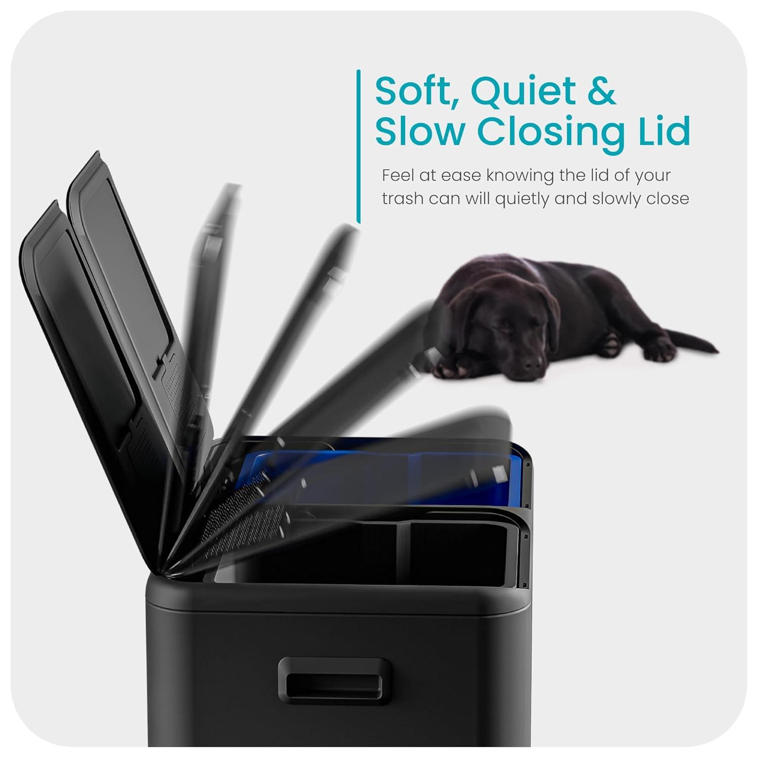 Home Zone Living Home Zone Living 16 Gallon Stainless Steel Kitchen Trash Can and Recycling Dual Compartments with Step Pedals and Soft-Close Lids