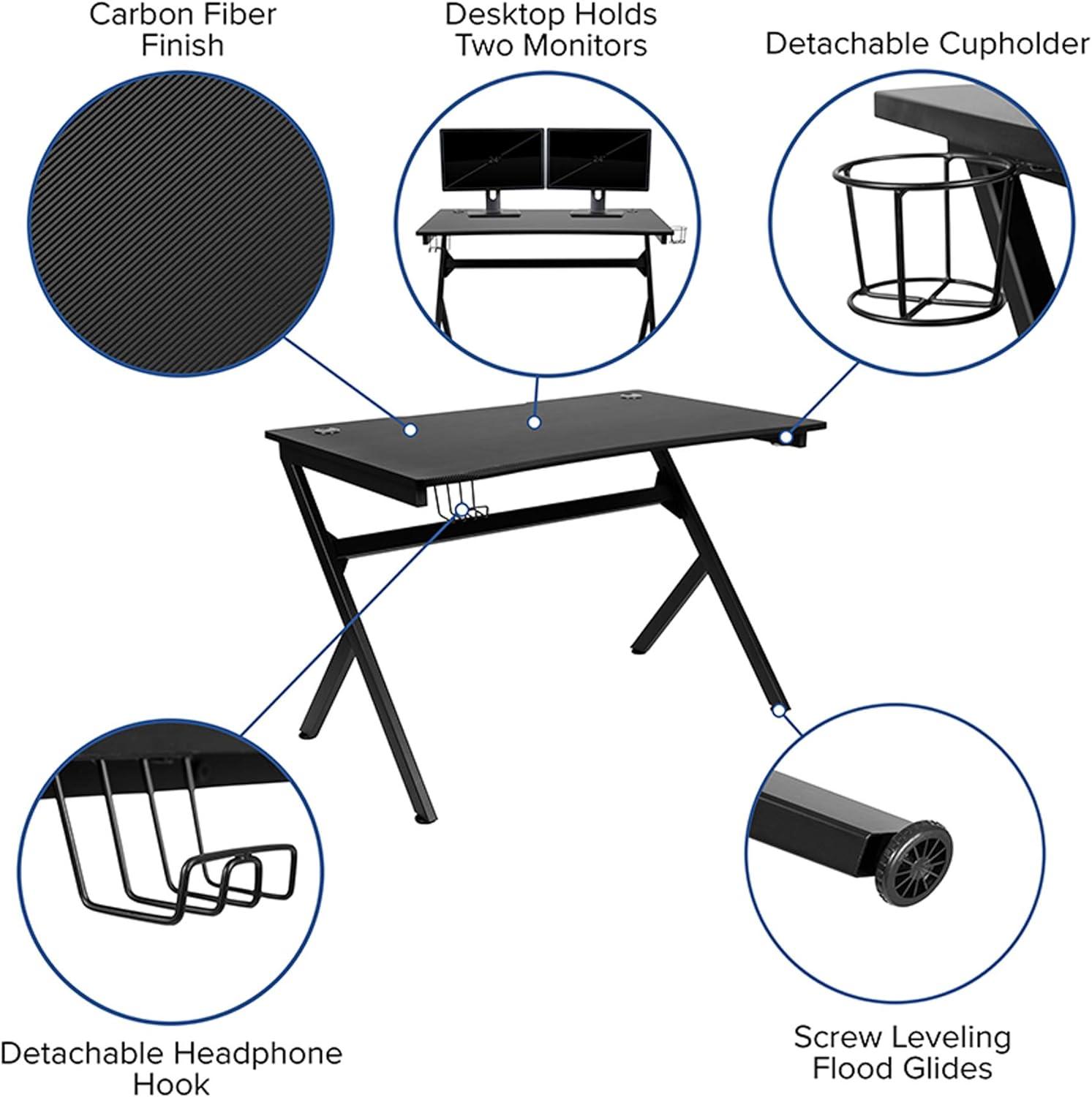 Flash Furniture Gaming Desk 45.25" x 29" Computer Table Gamer Workstation with Headphone Holder and 2 Cable Management Holes