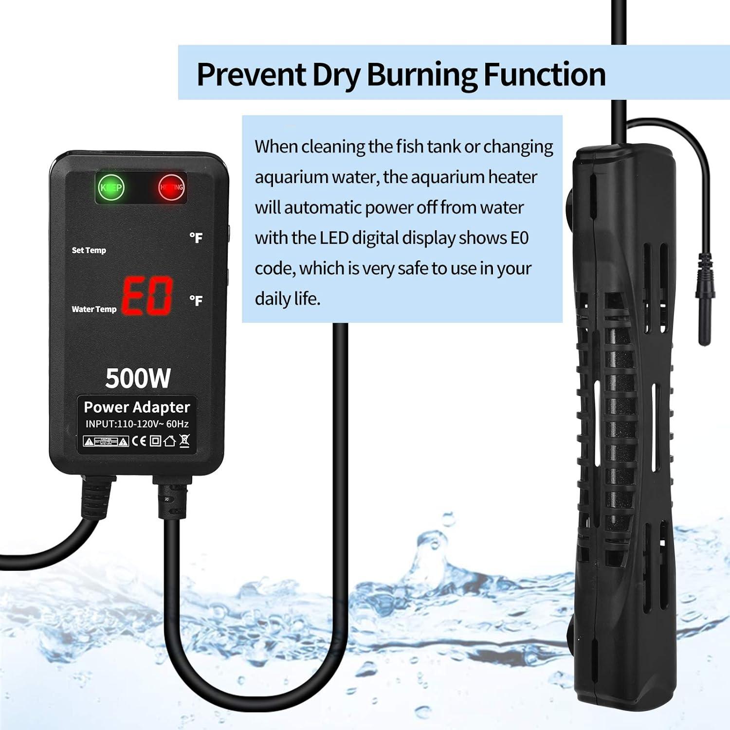 500W Black Quartz Submersible Aquarium Heater with LED Display