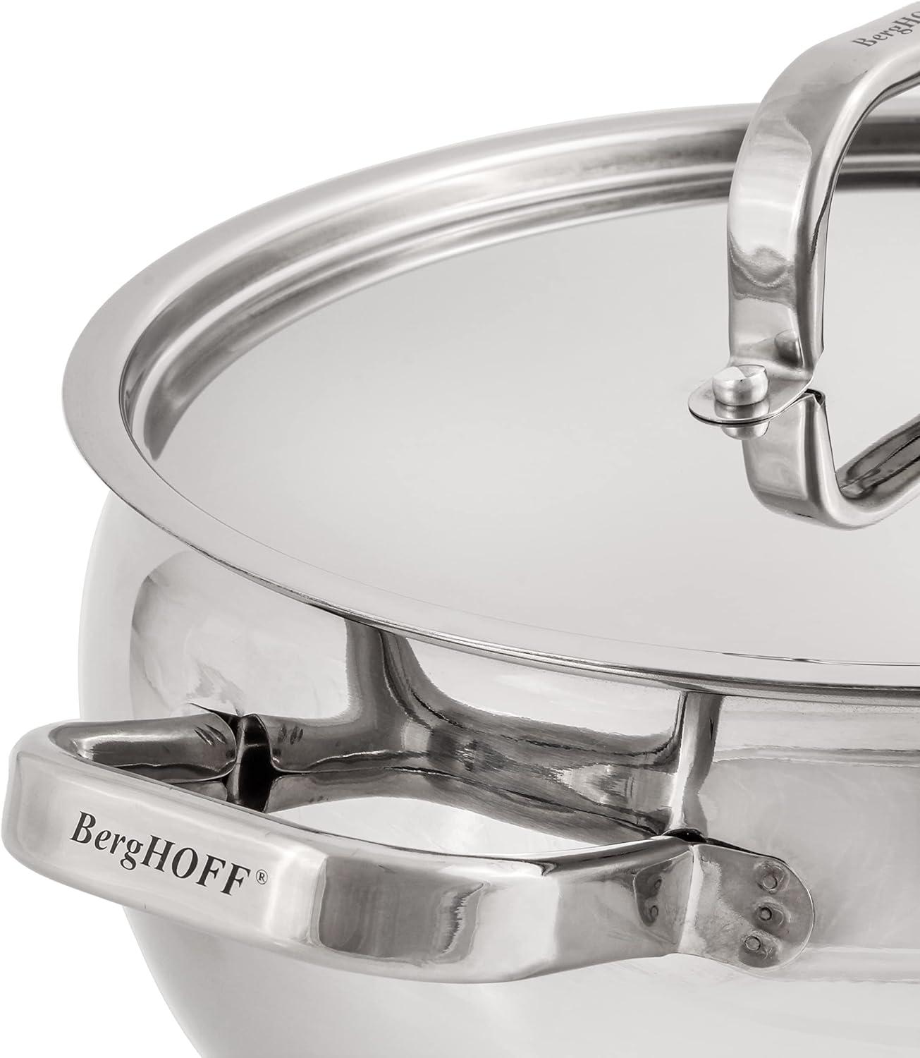 BergHOFF SS 18/10 5.5 Qt Stock Pot With SS Lid, Belly Shape, 9.5"