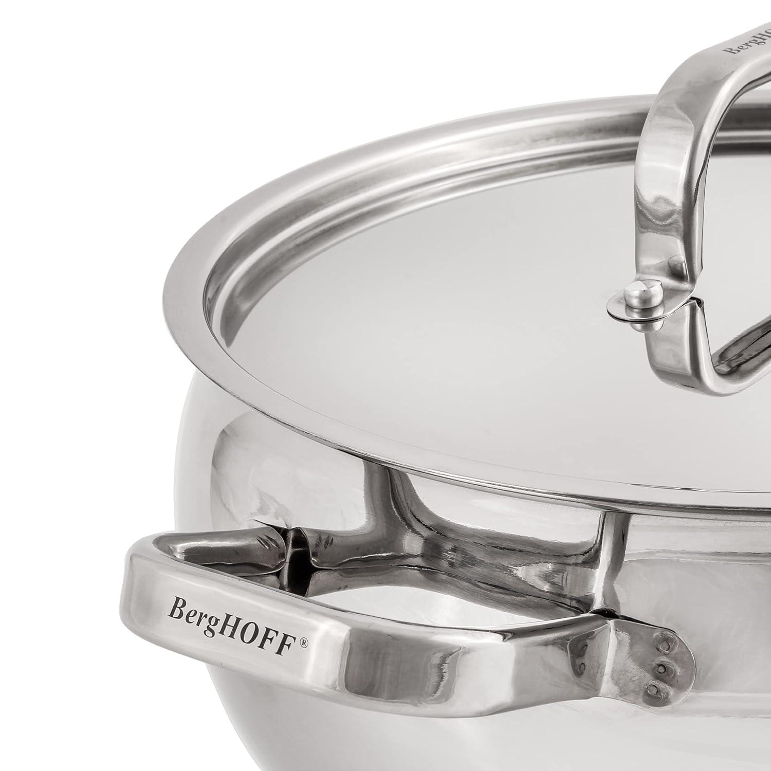 BergHOFF SS 18/10 5.5 Qt Stock Pot With SS Lid, Belly Shape, 9.5"