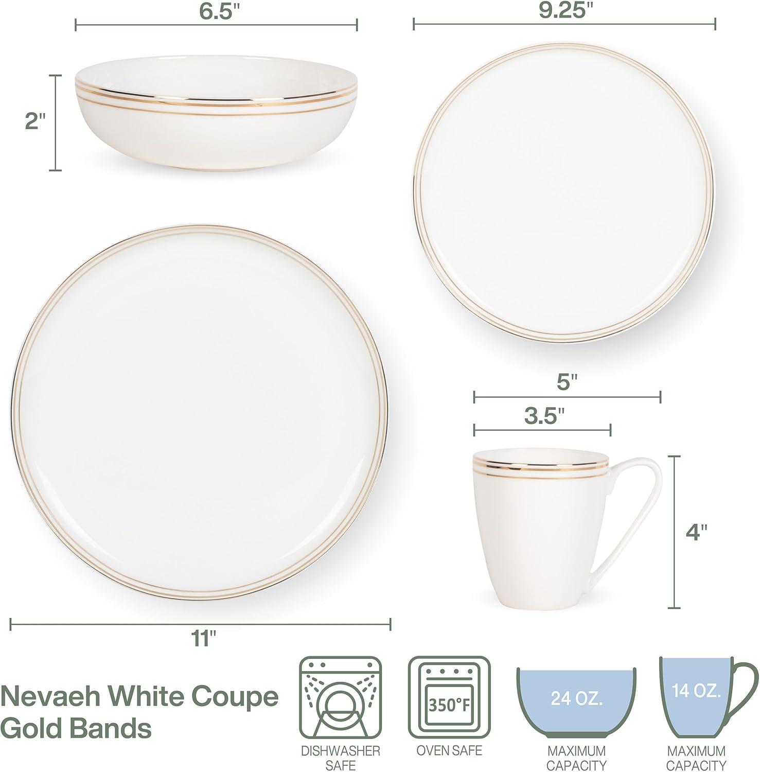 Fitz and Floyd Fitz and Floyd Nevaeh White Coupe Gold 16-Piece Bone China Dinnerware Set, Service for 4