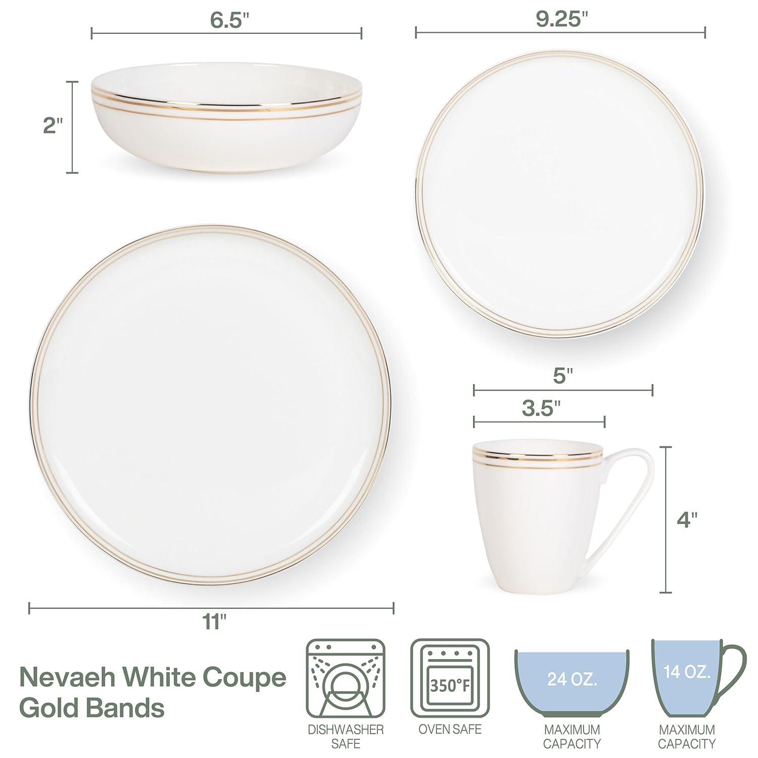Fitz and Floyd Fitz and Floyd Nevaeh White Coupe Gold 16-Piece Bone China Dinnerware Set, Service for 4