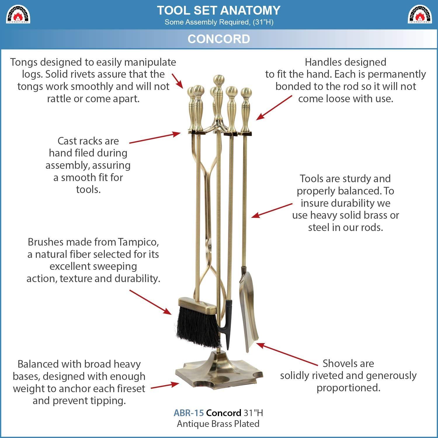 Achla Designs 2pc Concord Fireplace Tool Set Antique Brass Finish