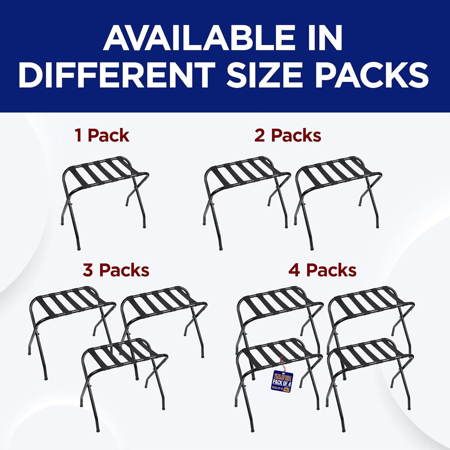 LifeMaster Metal Foldable Luggage Racks for Bedroom - Black - Pack of 4