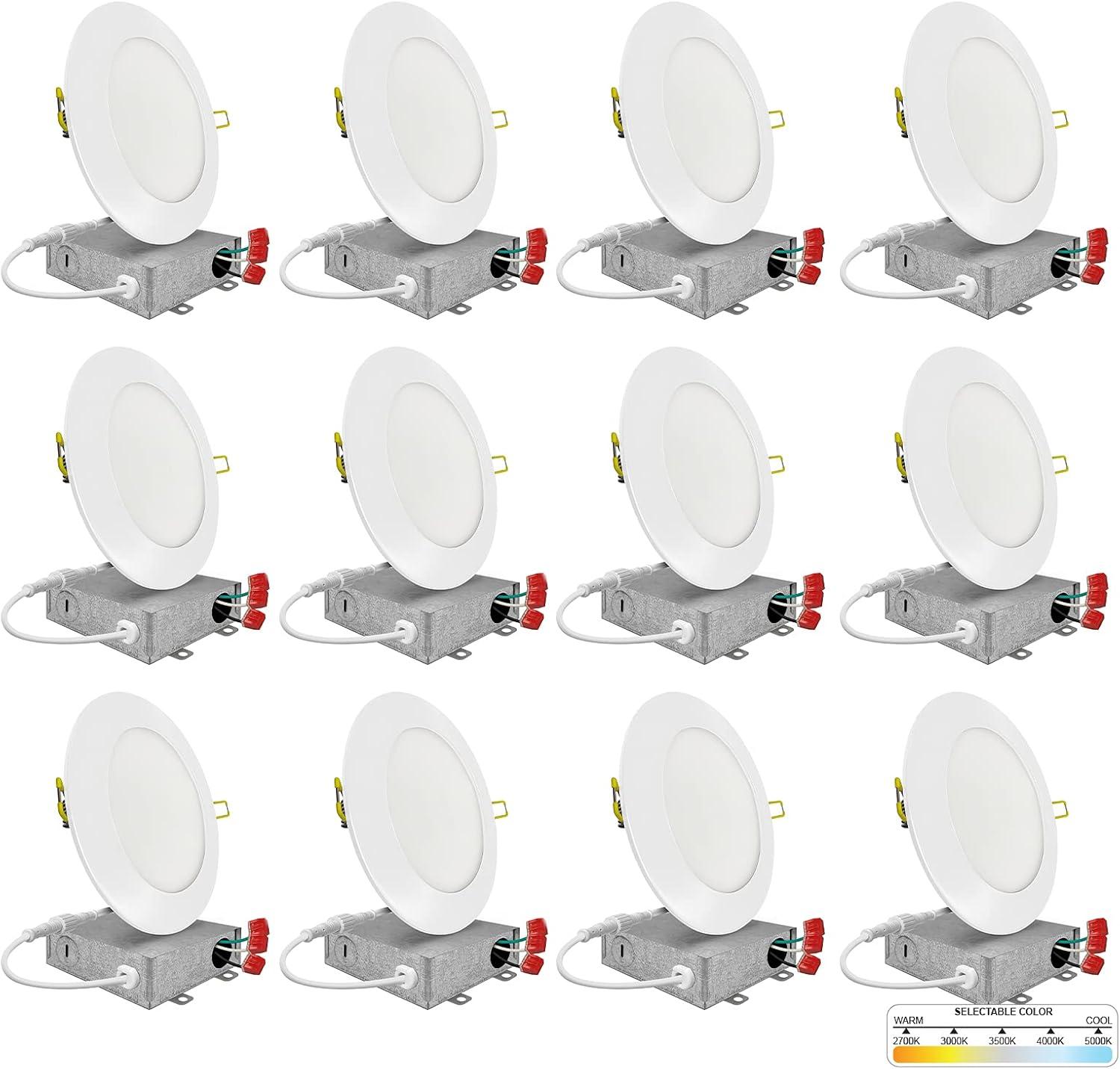 NuWatt 3'' Ultra Slim Selectable CCT New Construction LED Canless Recessed Wafer Light 12 Pack