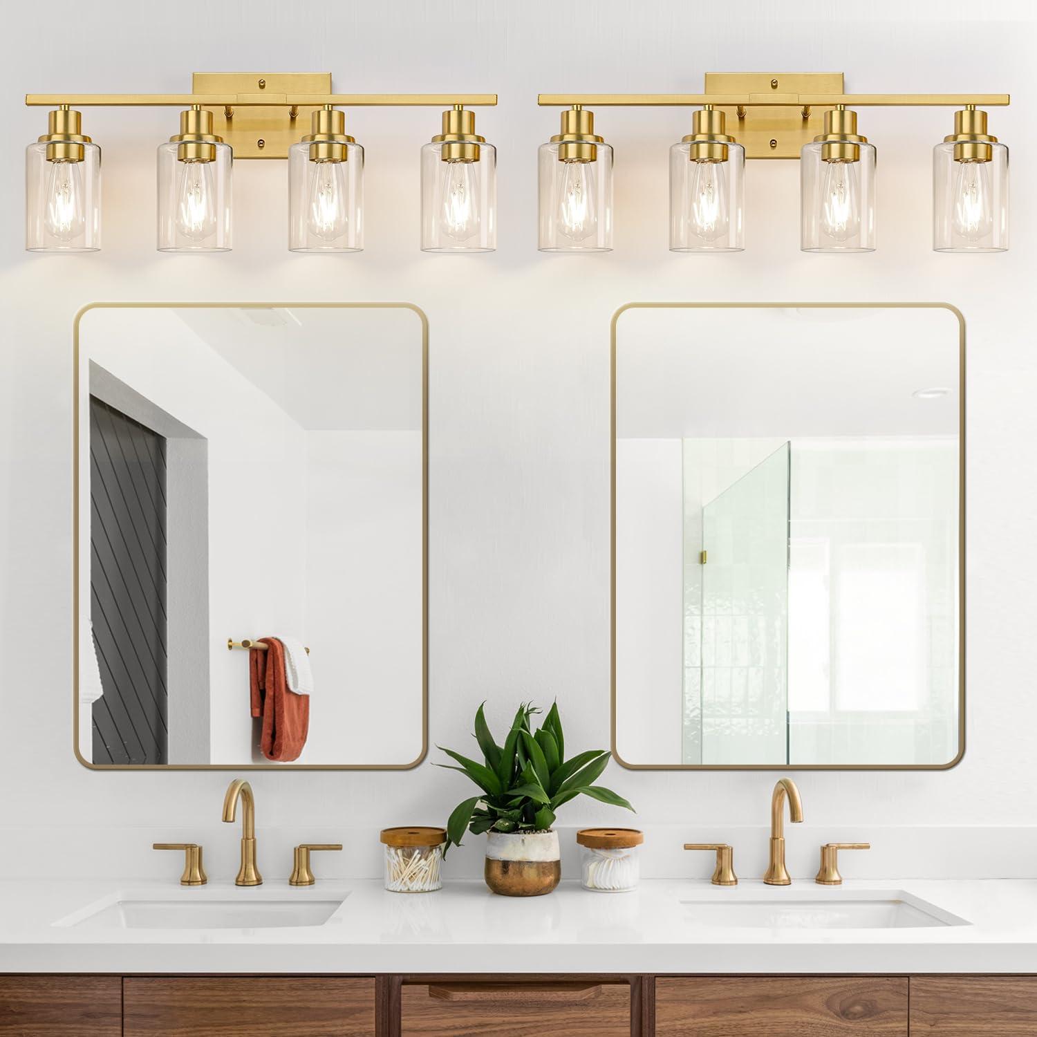 Gold 4-Light Modern Vanity Fixture with Clear Glass Shades