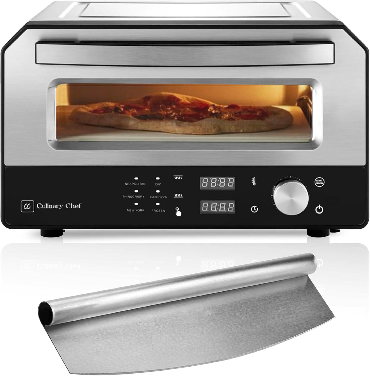 Culinary Chef Culinary Chef Indoor Pizza Oven, Temperature Control, Bonus Artisanal Cutter, Removable Stone, SS