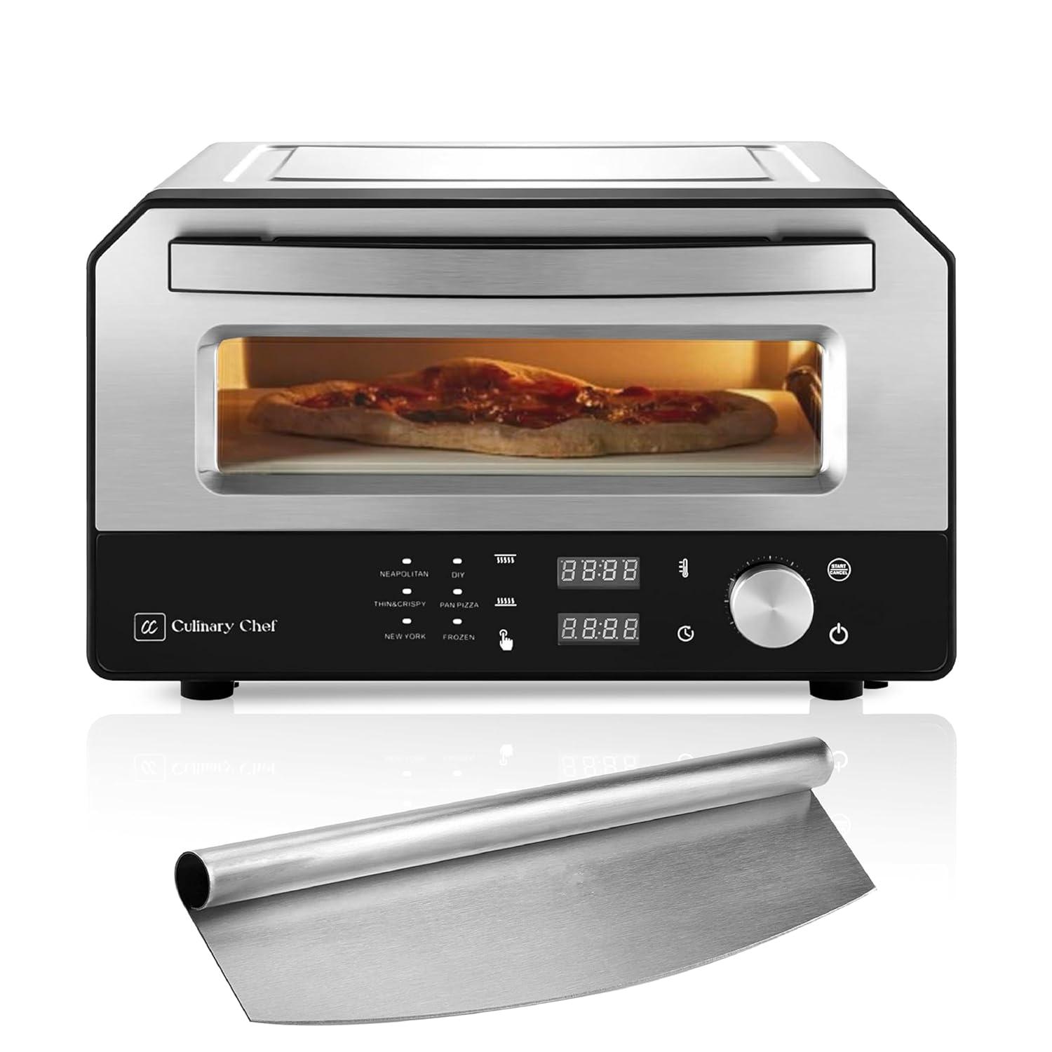 Culinary Chef Culinary Chef Indoor Pizza Oven, Temperature Control, Bonus Artisanal Cutter, Removable Stone, SS