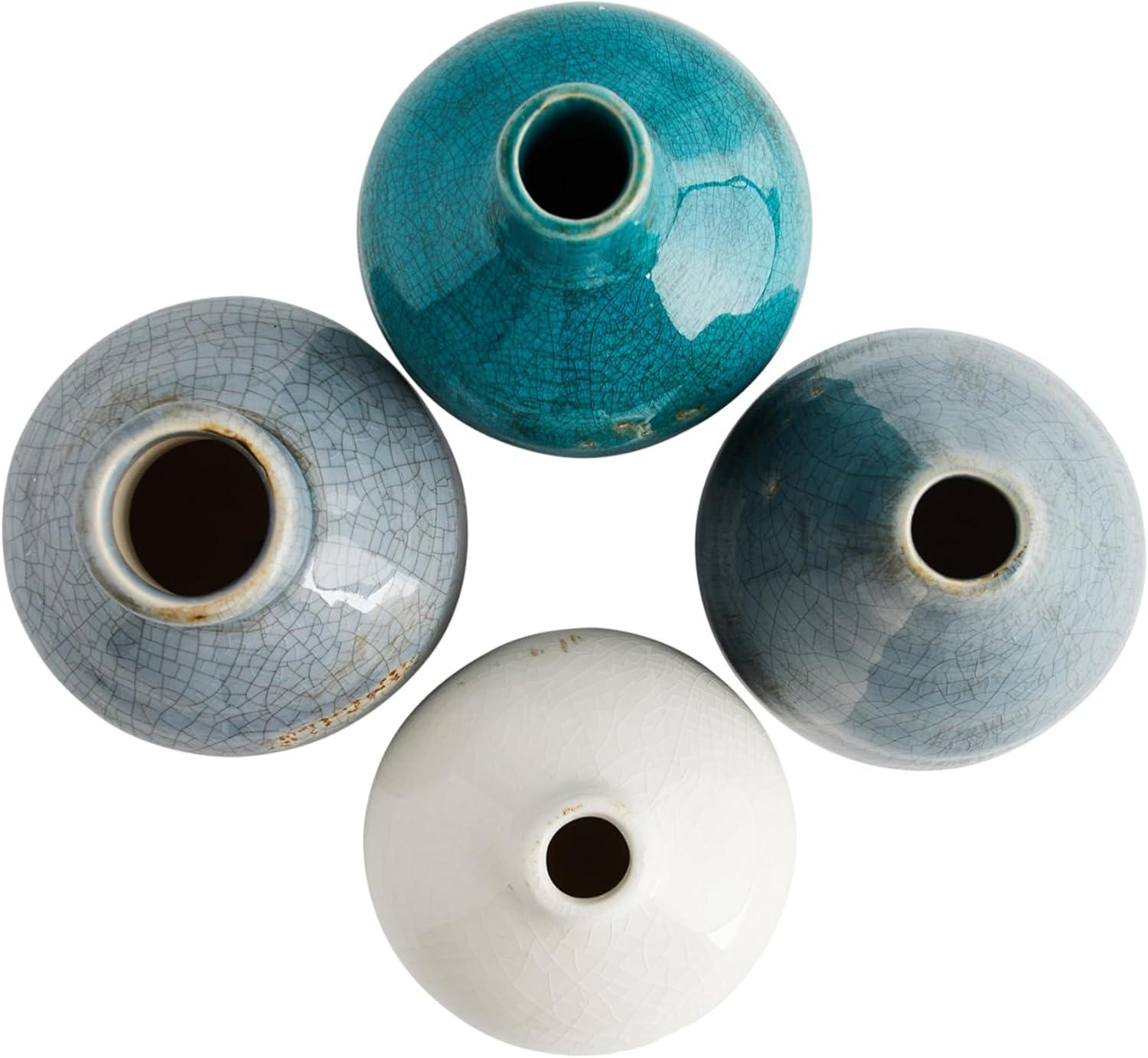 Storied Home Set of 4 Terra-cotta Vases Blue & White - Handmade Pottery, Not Dishwasher-Safe