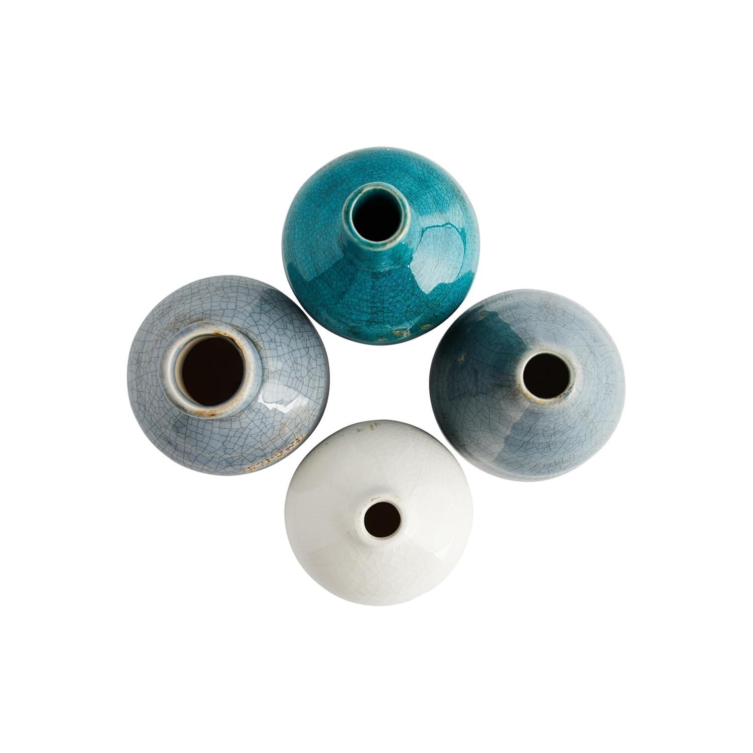 Storied Home Set of 4 Terra-cotta Vases Blue & White - Handmade Pottery, Not Dishwasher-Safe