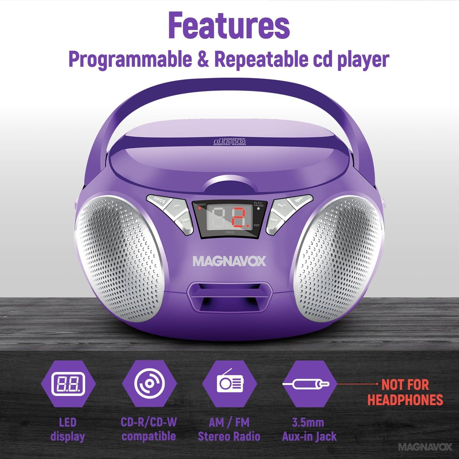 Magnavox Purple Portable CD Boombox with AM/FM Radio