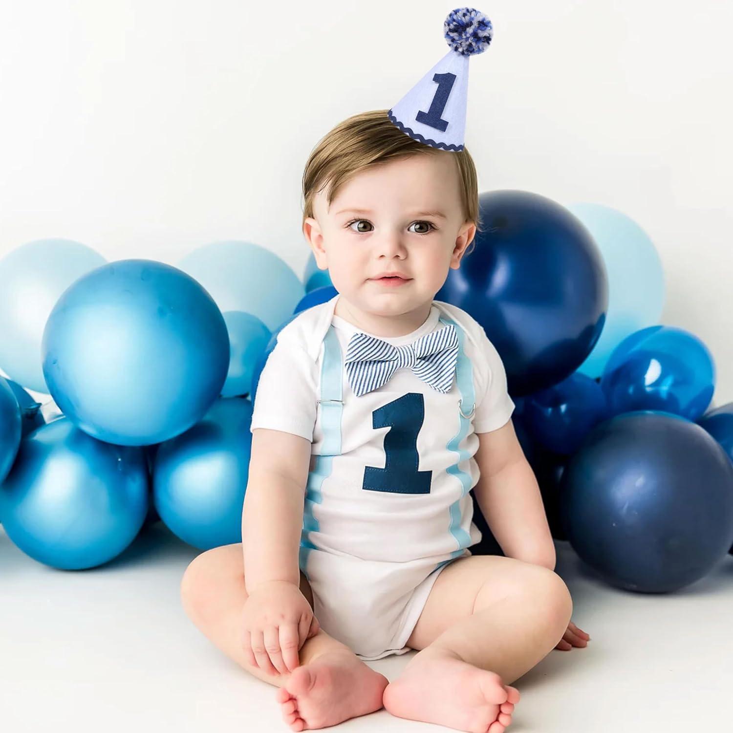 Amscan 250959 1st Birthday Blue Pom Pom Child's Party Hat, 1ct