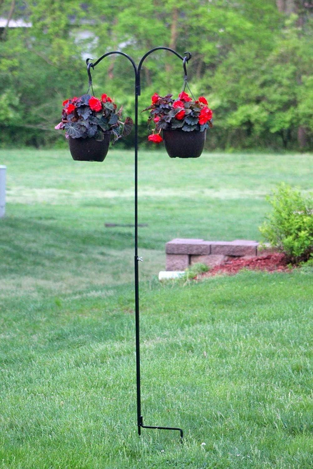 Ashman One-Sided Steel Shepherds Hook Outdoor Garden Decoration for Hanging Flowers, Plants, Baskets, Feeders, Ornaments, 65 Inches, 4 Pack, Black