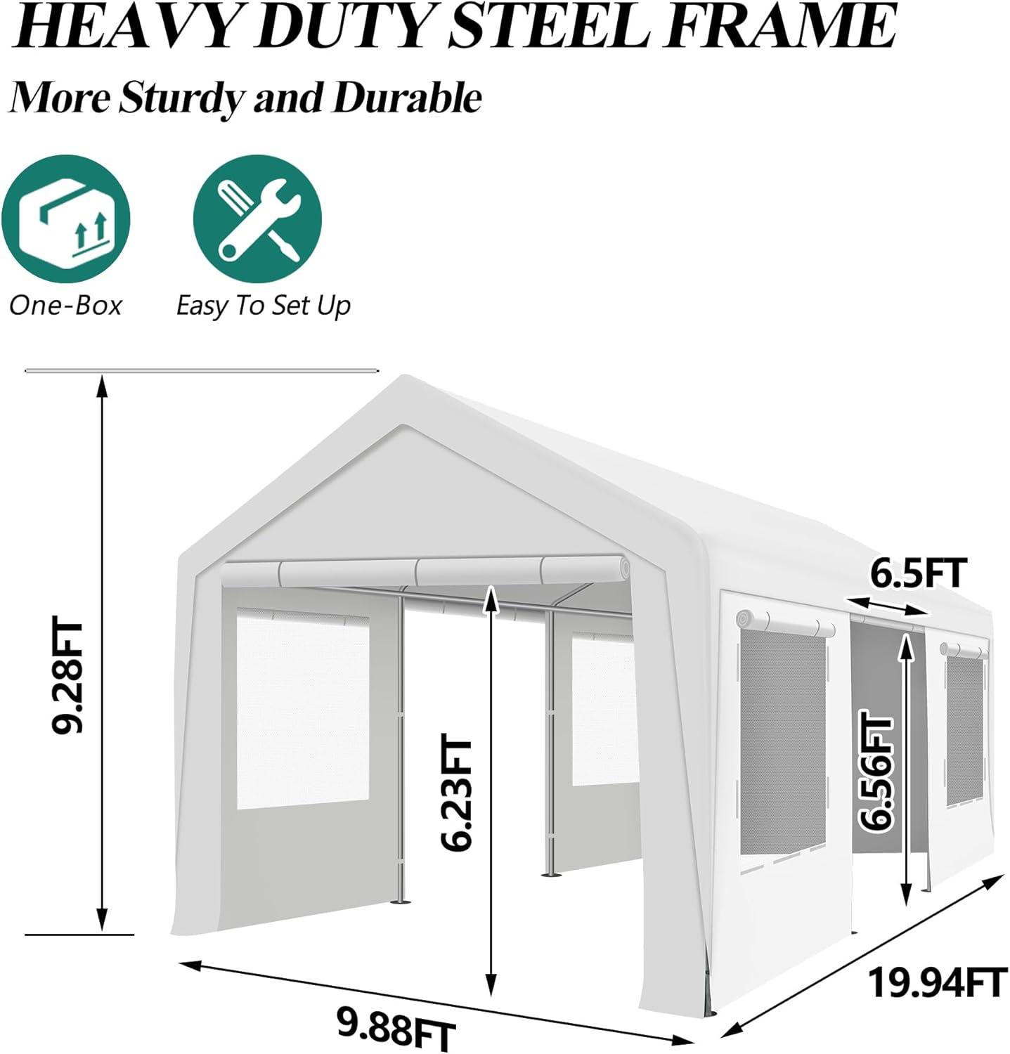 HOTEEL 10x20 Party Tent Heavy Duty with Removable Sidewalls & 4 Built-in Sandbags, Commercial Wedding Large Tent, UV 50+, Waterproof, White