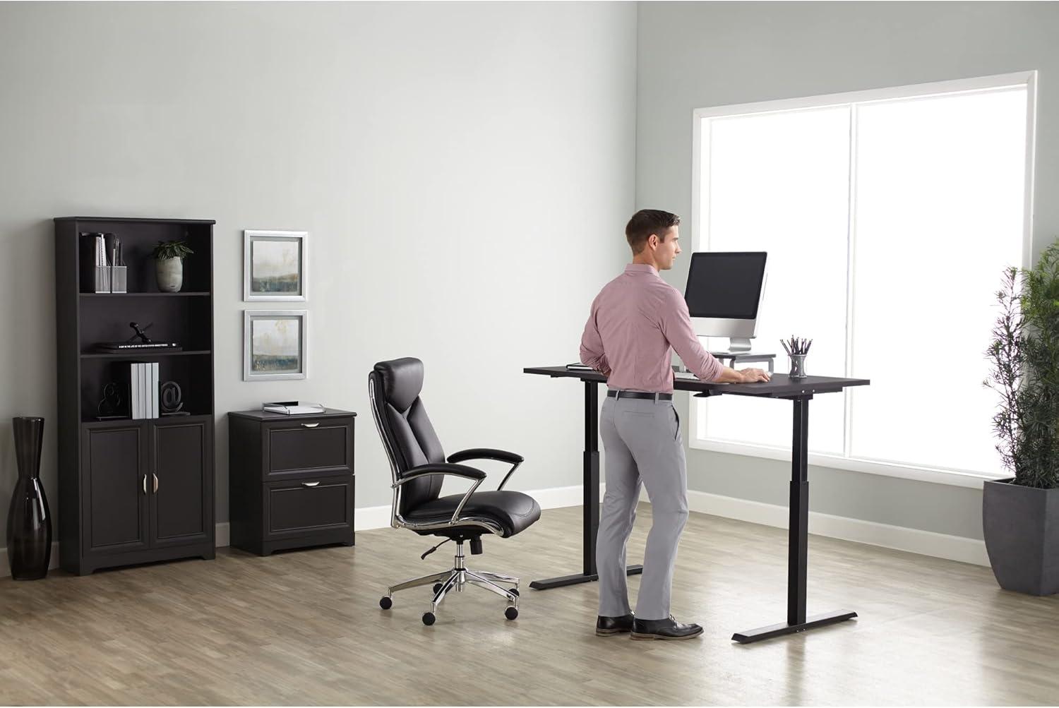 Realspace® Magellan 60"W Pneumatic Height-Adjustable Standing Desk, Cherry