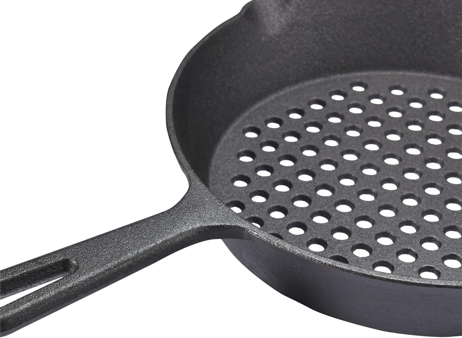 Bruntmor Enameled Cast Iron Skillet with Glass Lid | 10 Inch Deep Round Grill Pan and Frying Pan with Double Loop Handles | Black | Flat Cast Iron Skillet