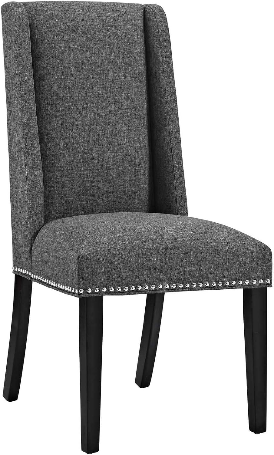 Elegant Gray Leather Upholstered Side Chair with Wooden Legs