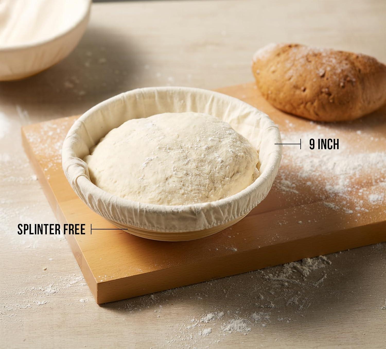 kook Kook 2-Piece 9-Inch Banneton Bread Proofing Basket Set with Linen Liners (Set of 2)