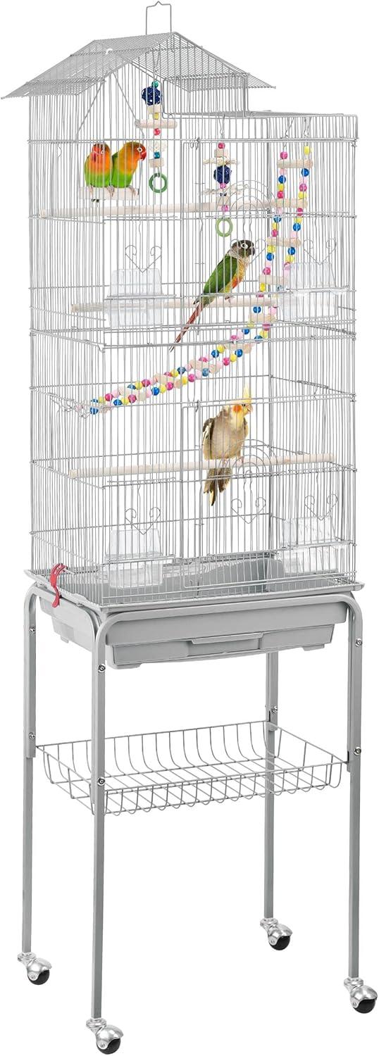 Yaheetech Roof Top Birdcage Parrot Cage with Detachable Rolling Stand Wrought Iron