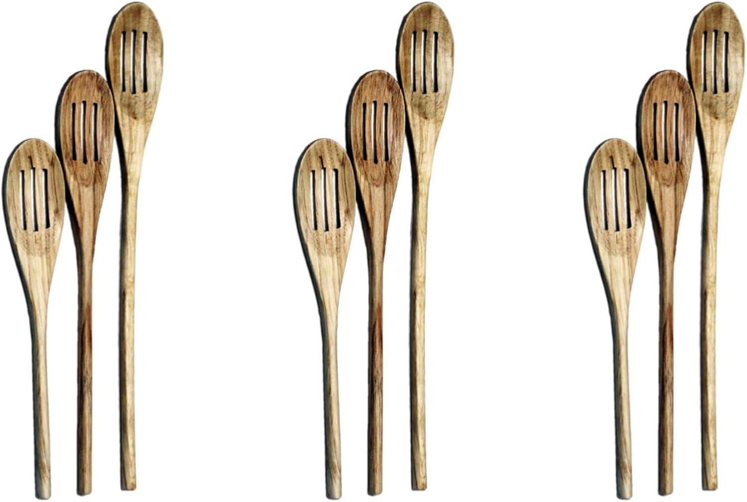 Natural Beechwood Slotted Spoon Set, 10, 12, 14 Inch, 3 Piece