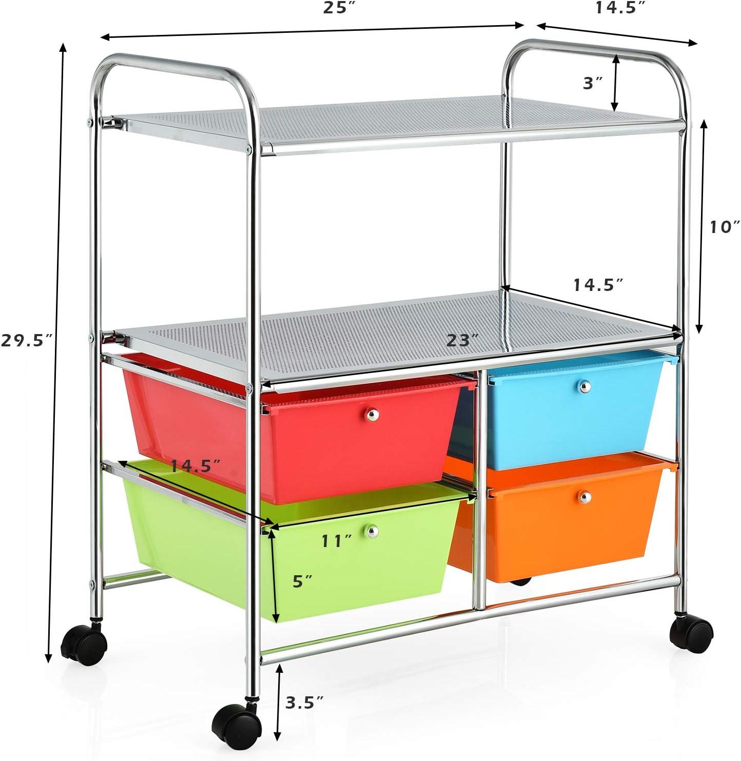 Costway 4 Drawer Rolling Storage Cart Scrapbook Paper Office School Organizer Multicolor