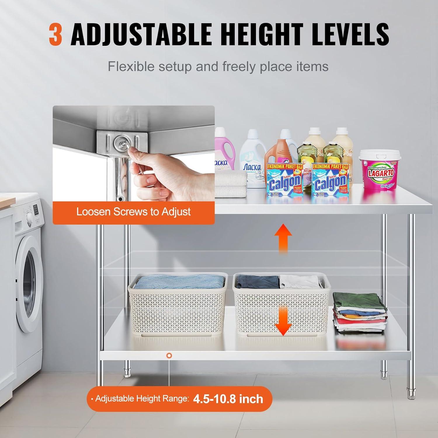 VEVOR VEVOR Stainless Steel 60'' L x 30'' W x 34'' H Work Table