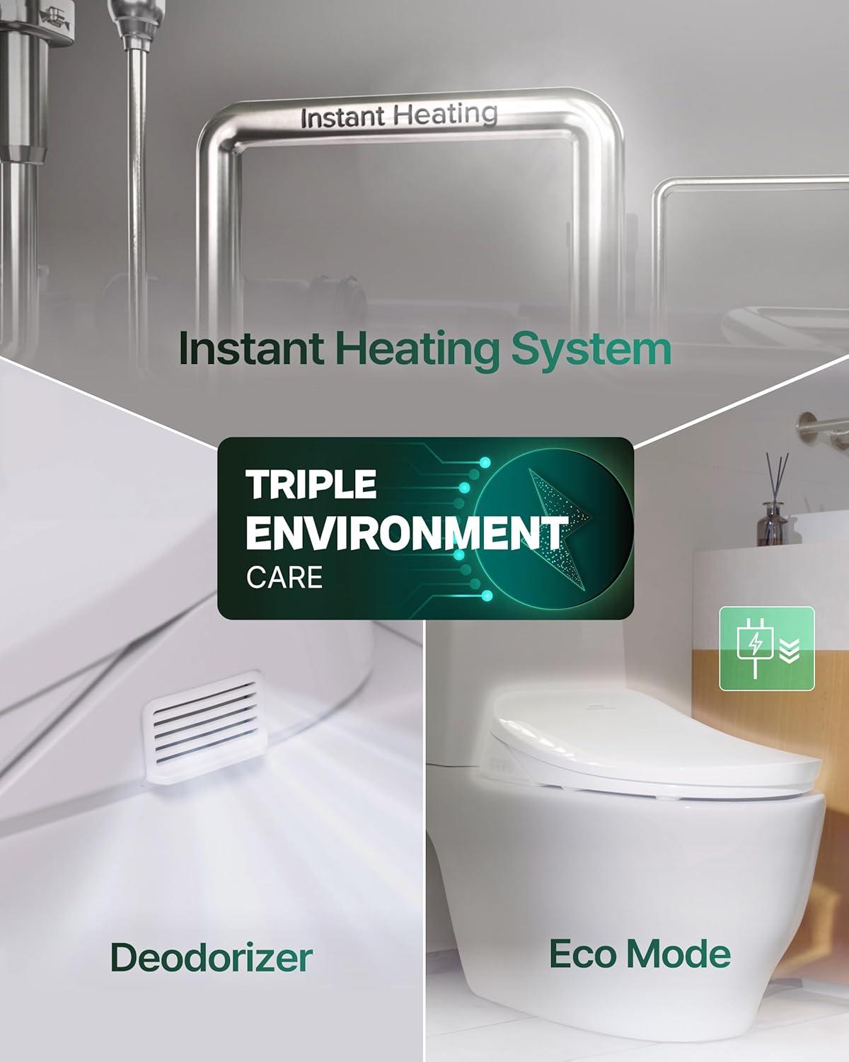 Bidetmega 500S Electric Instant Heating Bidet Seat for Round Toilets in White