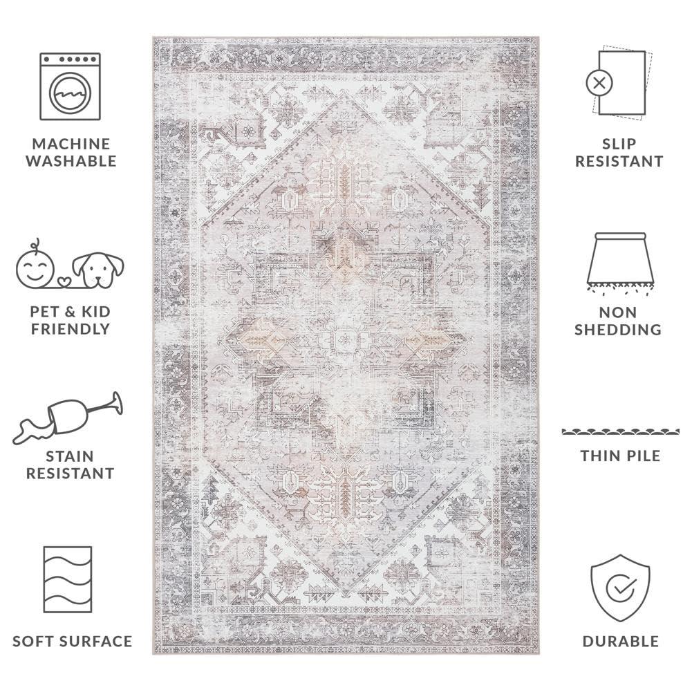 SAFAVIEH Tucson Jayla Oriental Machine Washable Area Rug, Sage/Ivory, 6' x 8'