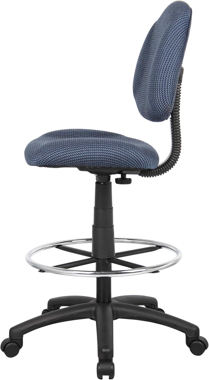 Ergonomic Blue Fabric Drafting Stool with Metal Base