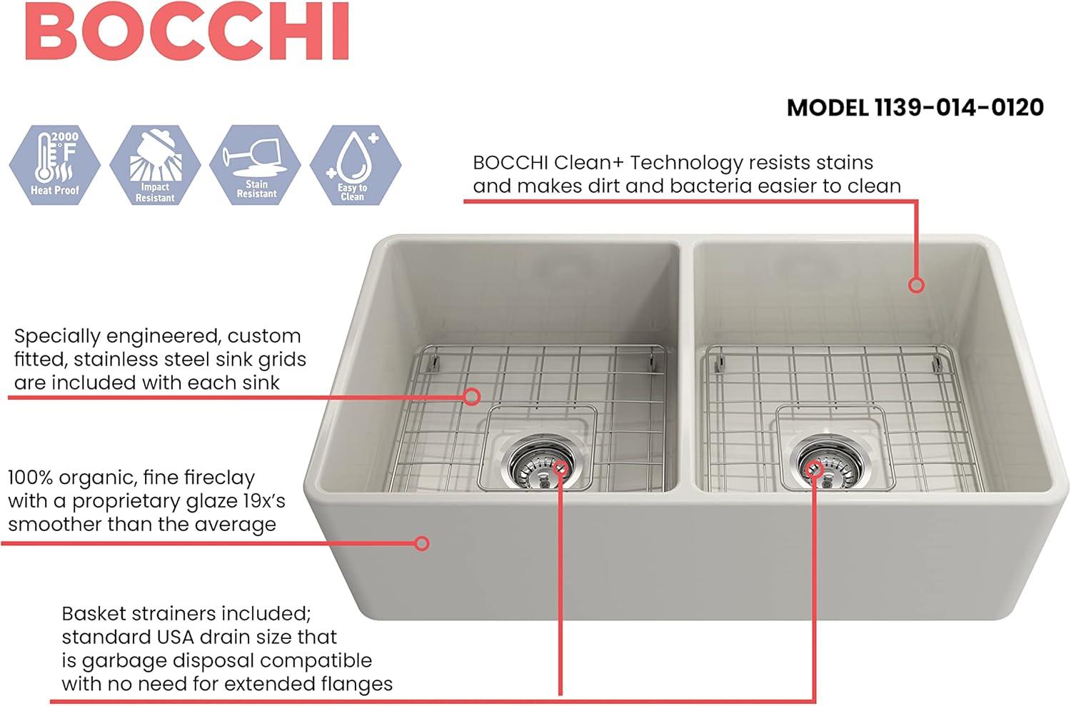 Biscuit Fireclay 33" Double Bowl Farmhouse Kitchen Sink