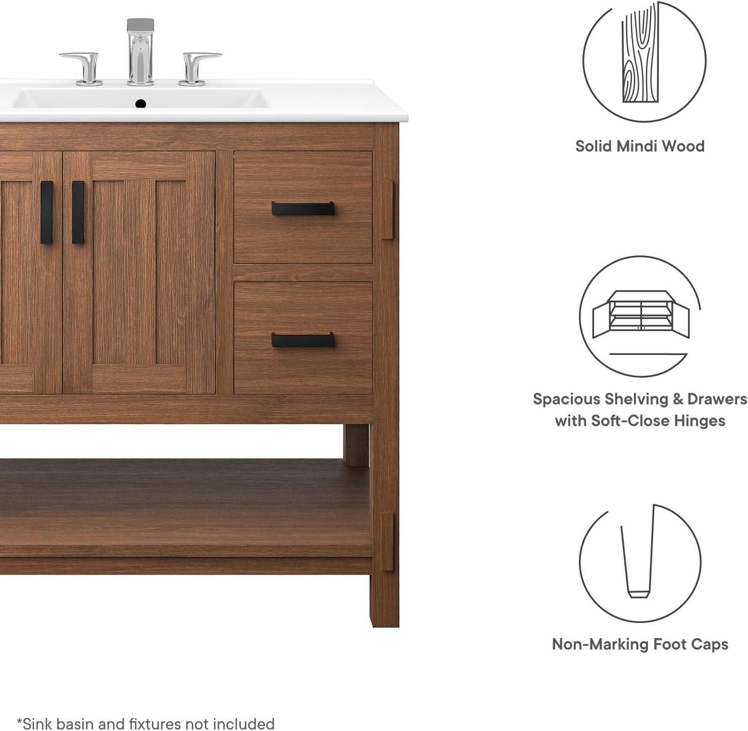 Modway Ashlyn 36” Wood Bathroom Vanity Cabinet (Sink Basin Not Included) in Walnut