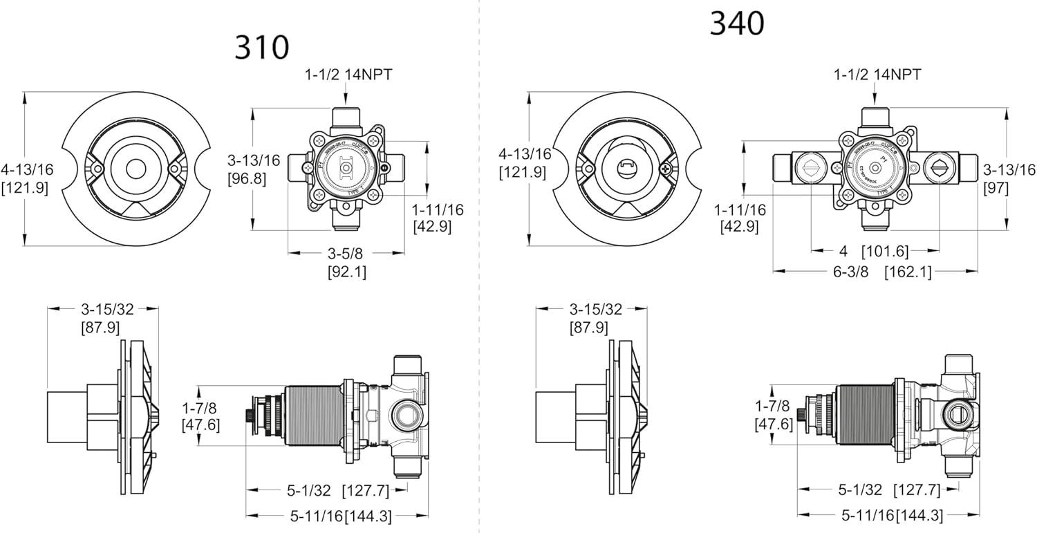 Unfinished Brass Thermostatic Tub & Shower Valve with Ceramic Disc