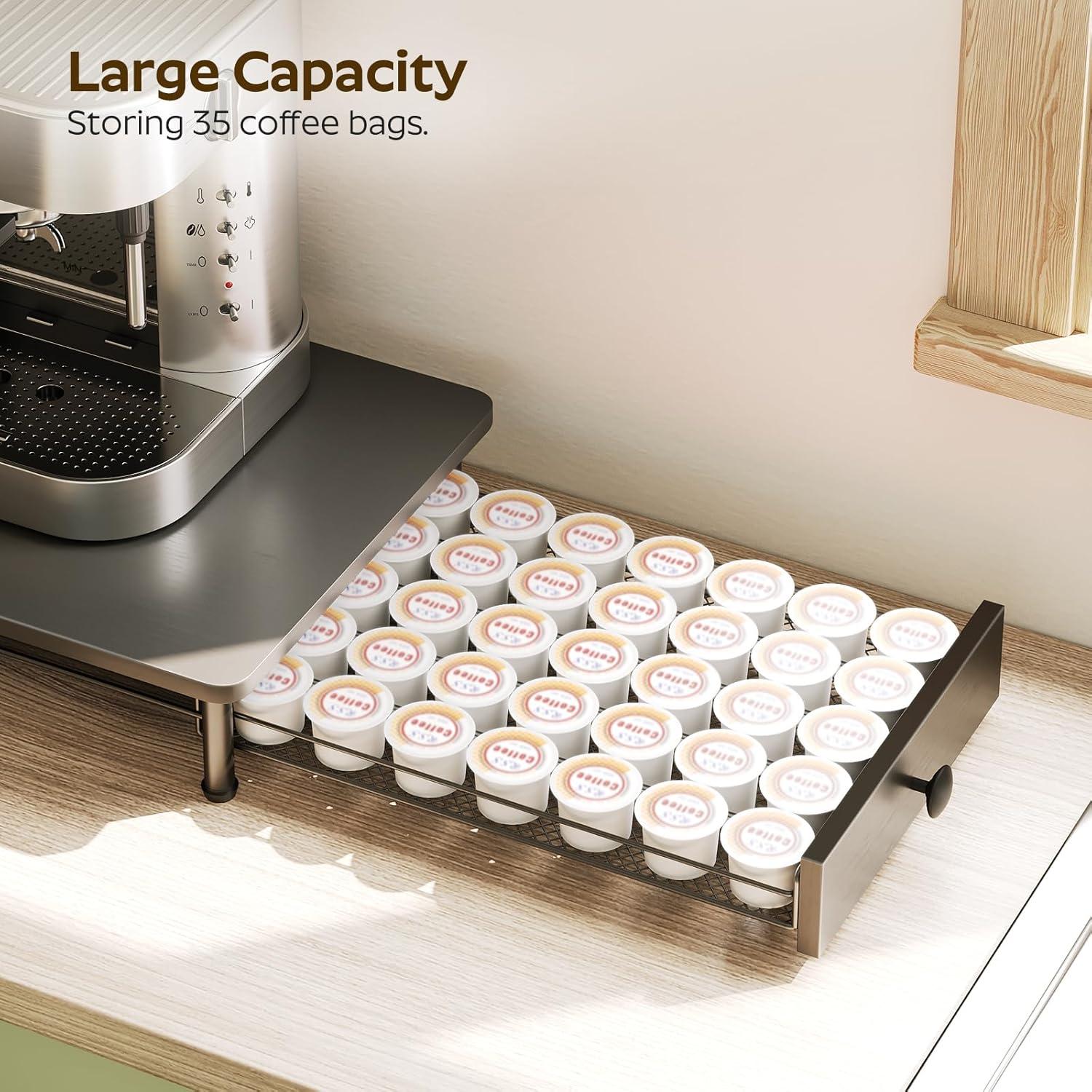 Coffee Pod Drawer Holder, 70 Capacity Coffee Capsule Storage Organizer, 2-Tier Coffee Pod Drawer for K Cup, for Home Kitchen, Greige KH28BG