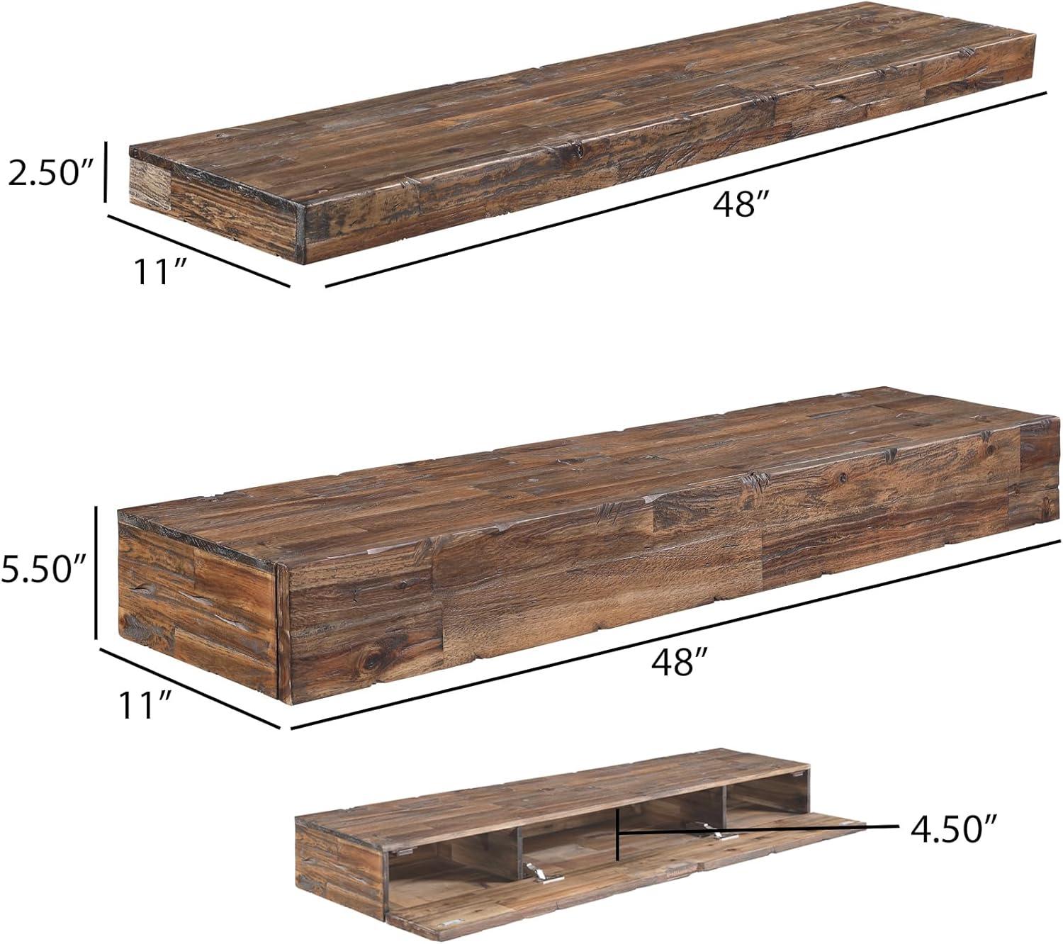 Northbeam Distressed Floating Shelf Set Hidden Storage Shelves Rustic 11.00 x 48.00 in, 3 Count