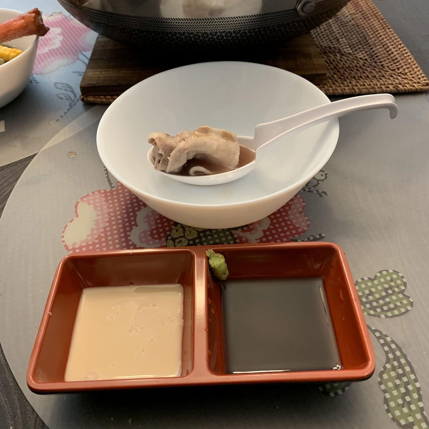 JapanBargain 2395, Japanese Style Soy Sauce Melamine Dishes Dipping Bowls, Red and Black Color, Two Compartments, 12 Pack