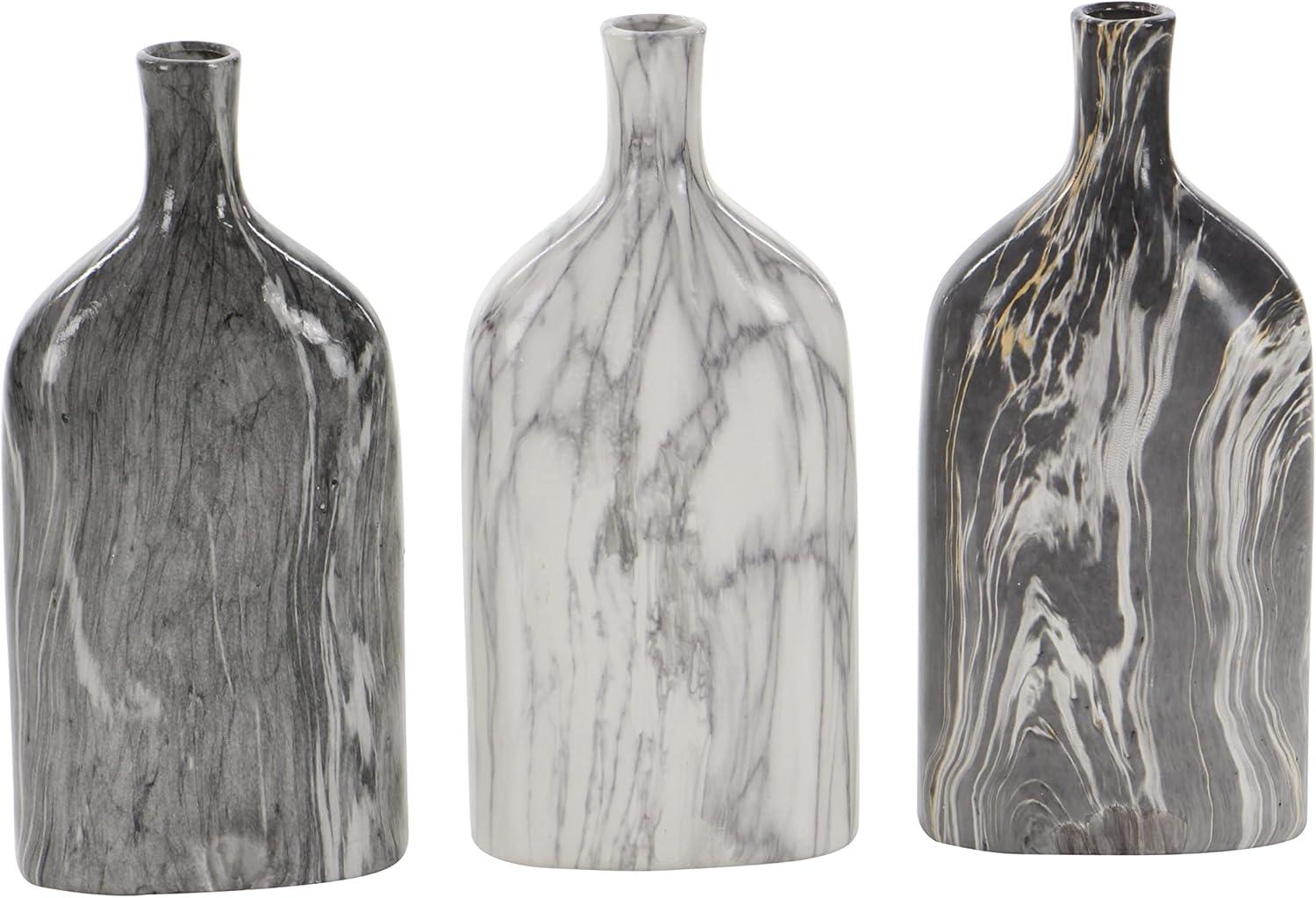 DecMode 6"W, 13"H Faux Marble Gray Ceramic Vase, Set of 3