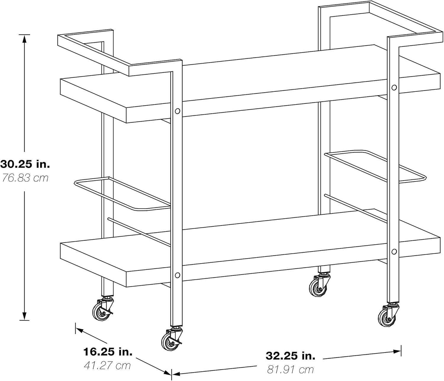 Alios Serving Cart in Black Metal and Gold Frame